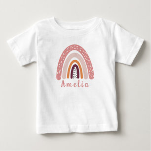 Pink Boho Rainbow with Personalized Name  Baby T-Shirt