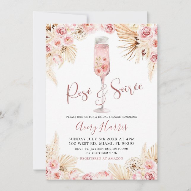 Pink Boho Rose Soiree Bridal Shower Invitation (Front)