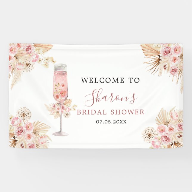 Pink Boho Rose Soiree Bridal Shower Large Banner (Horizontal)