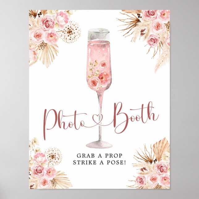 Pink Boho Rose Soiree Photobooth Sign (Front)