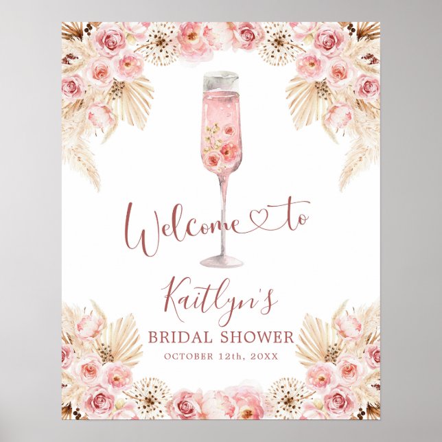 Pink Boho Rose Soiree Welcome Sign (Front)