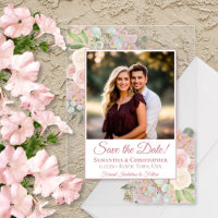 Pink Boho Roses Floral Wedding Save the Date Photo