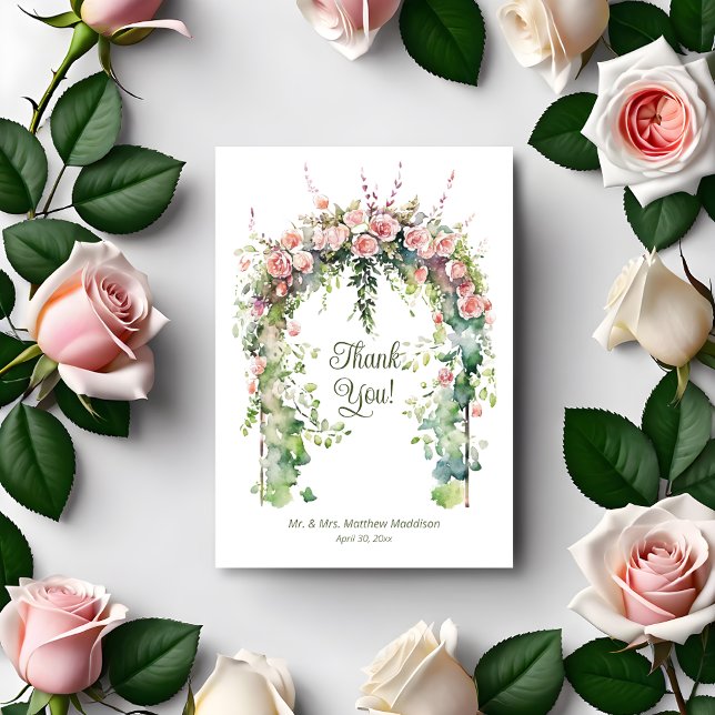 Pink Boho Roses Spring Wedding Arch Thank You Card (Creator Uploaded)
