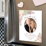 Pink Boho Roses Wedding Save the Date Photo Magnet<br><div class="desc">These beautiful magnetic save the date cards are a wonderful way to let your friends and family know about your upcoming wedding. The rustic boho chic design features your photo in an oval frame surrounded by a bevy of hand painted watercolor roses and blossoms in shades of blush pink, coral,...</div>