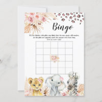 Pink Boho Safari Party Animals Girl Baby Bingo
