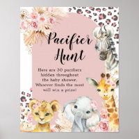 Pink Boho Safari Party Animals Girl Pacifier Hunt