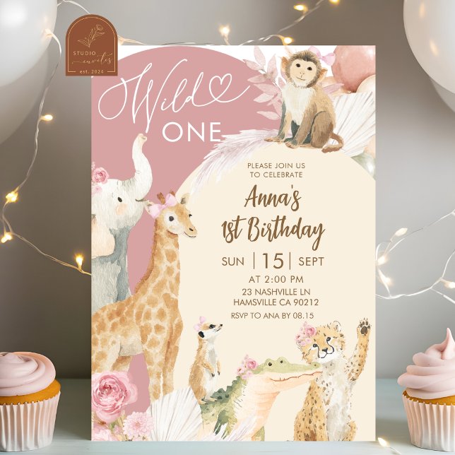 Pink Boho Safari Wild One Birthday Invitation (Creator Uploaded)