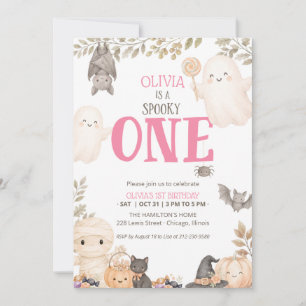 Pink Boho Spooky One 1st Birthday Cute Ghost Invitation