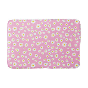 Pink Boho Spring Daisies Pattern Bath Mat