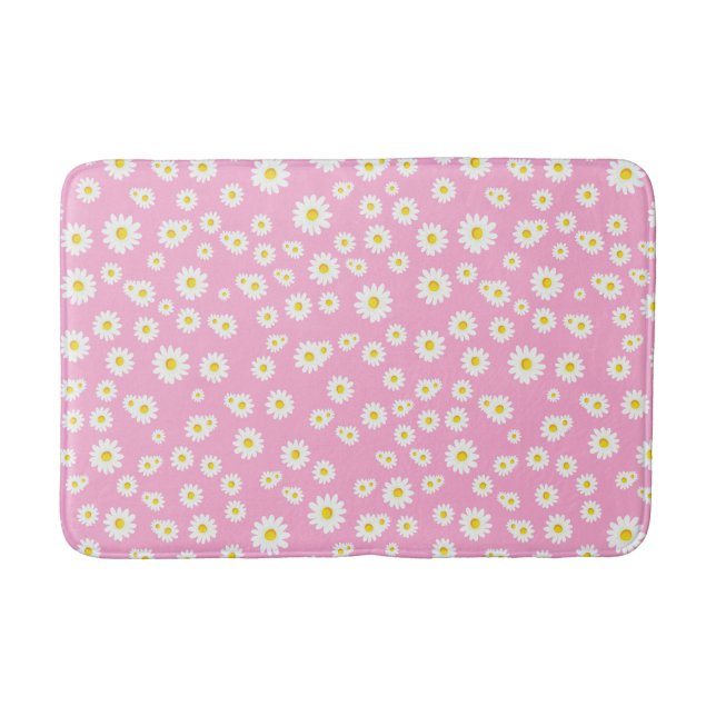 Pink Boho Spring Daisies Pattern Bath Mat (Front)