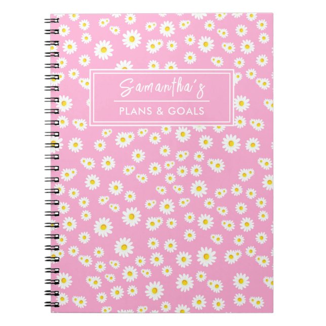 Pink Boho Spring Daisies Pattern Notebook (Front)