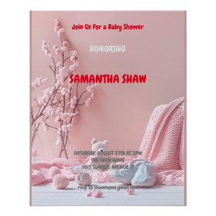 Pink Boho Spring Nature Photo Baby Shower Poster