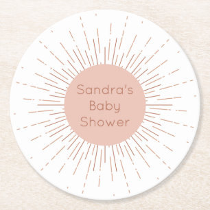 Pink Boho Sun Round Paper Coaster
