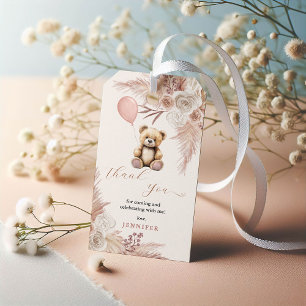 Pink Boho Teddy Bear Baby Shower Thank You Gift Tags