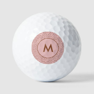 Pink & Boho Terracotta Brown Dots Monogram Golf Balls