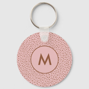 Pink & Boho Terracotta Brown Dots Monogram Key Ring