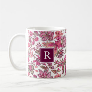 Pink Boho Vintage Floral Monogram Coffee Mug