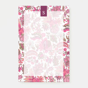 Pink Boho Vintage Floral Monogram Post-it Notes