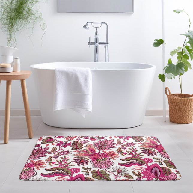 Pink Boho Vintage Floral Print Bath Mat (Creator Uploaded)