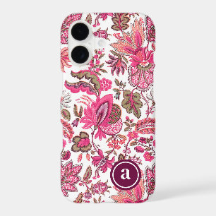 Pink Boho Vintage Floral Print Monogrammed