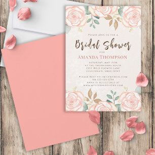 Pink Boho Watercolor Floral Bridal Shower Invitation