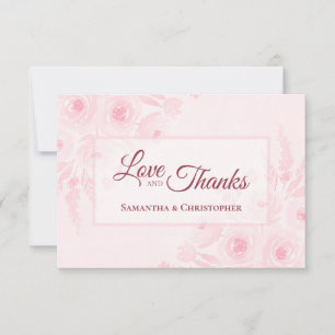 Pink Boho Watercolor Floral Love & Thanks Wedding Thank You Card