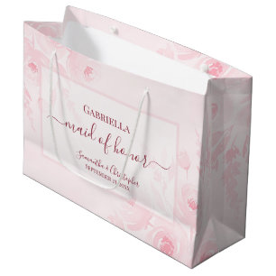 Pink Boho Watercolor Floral Wedding Maid of Honor Large Gift Bag
