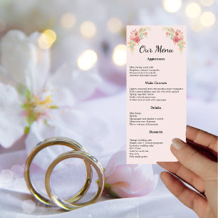 Pink Boho Watercolor Flowers Menu Card