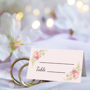 Pink Boho Watercolor Flowers Place Card
