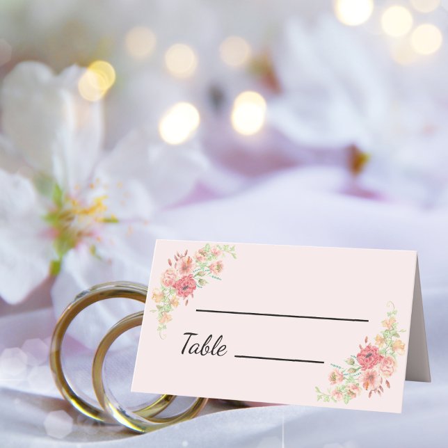 Pink Boho Watercolor Flowers Place Card (Creator Uploaded)