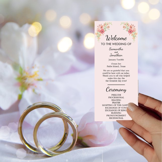 Pink Boho Watercolor Flowers Program Card (Creator Uploaded)