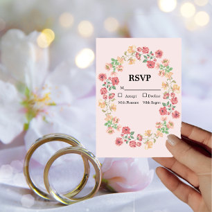 Pink Boho Watercolor Flowers RSVP Card