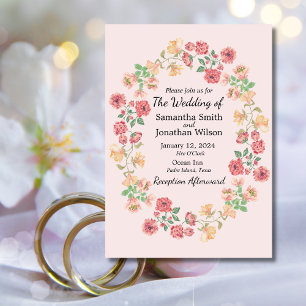 Pink Boho Watercolor Flowers Wedding  Invitation