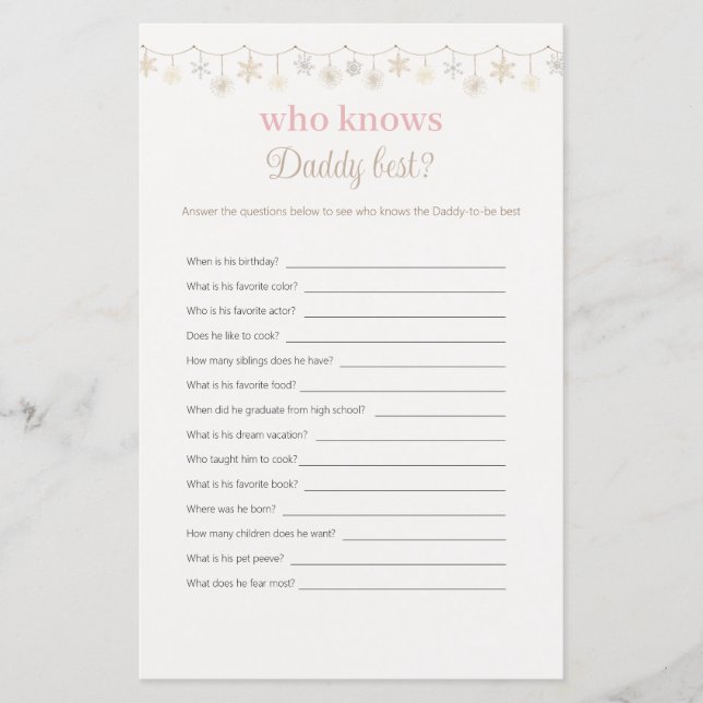 Pink Boho Who Knows Daddy Best Baby Shower Game (Front)