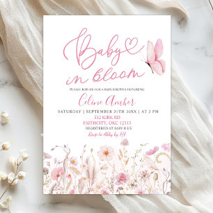 Pink Boho Wildflower Baby in Bloom Baby Shower Invitation