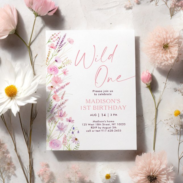Pink Boho Wildflower First Birthday Invitation (Creator Uploaded)