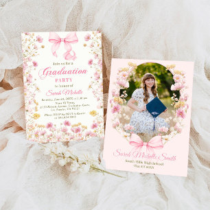 Pink Boho Wildflowers Graduation Party Invitation