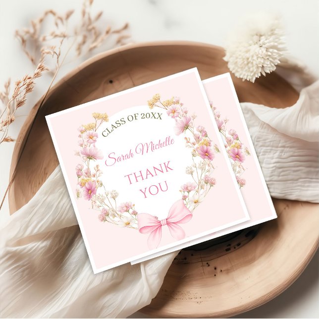 Pink Boho Wildflowers Graduation Party Napkin (Creator Uploaded)