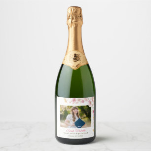 Pink Boho Wildflowers Graduation Party Sparkling Wine Label