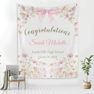 Pink Boho Wildflowers Graduation Party Tapestry
