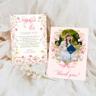 Pink Boho Wildflowers Graduation Party Thank You Card
