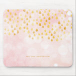 Pink Bokeh and Raindrops Gold Foil Confetti Mouse Pad<br><div class="desc">Add a feminine accent to your workspace with this personalised mousepad. It features pink and white ombre background with gold foil raindrops confetti. Personalise by adding a name or short phrase. This gold foil heart mousepad will be perfect as a gift.</div>