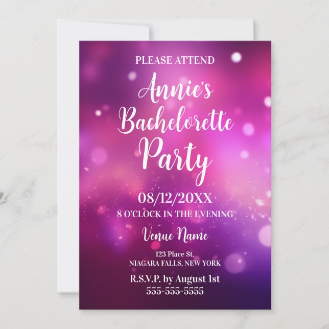 Pink Bokeh Bachelorette Party Invitation (Front)