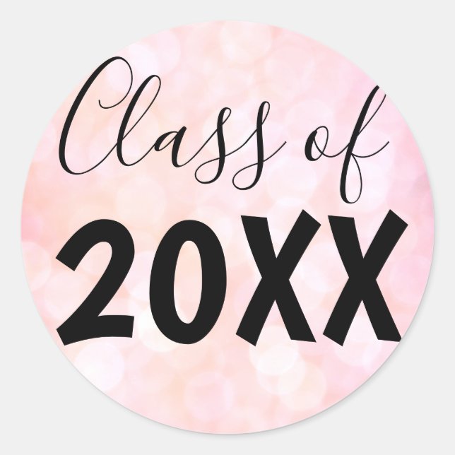 Pink Bokeh Class of Graduation Classic Round Sticker (Front)