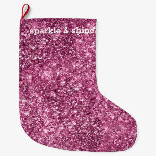 Pink Bokeh Glitter Large Christmas Stocking