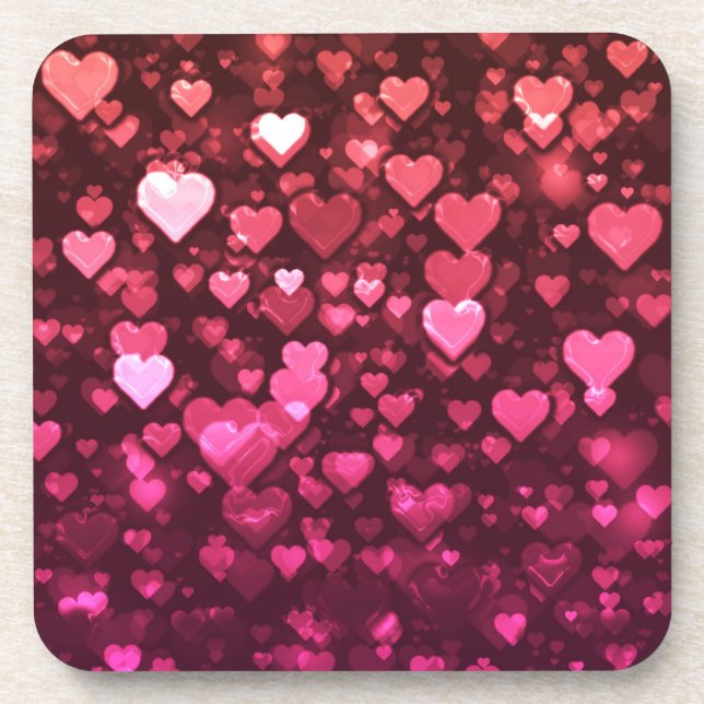 Pink Bokeh Hearts Digital Background Wallpaper Coaster (Front)