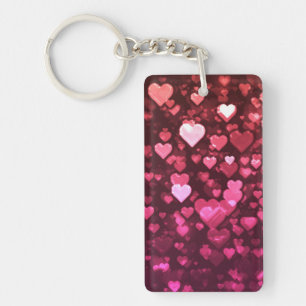 Pink Bokeh Hearts Digital Background Wallpaper Key Ring