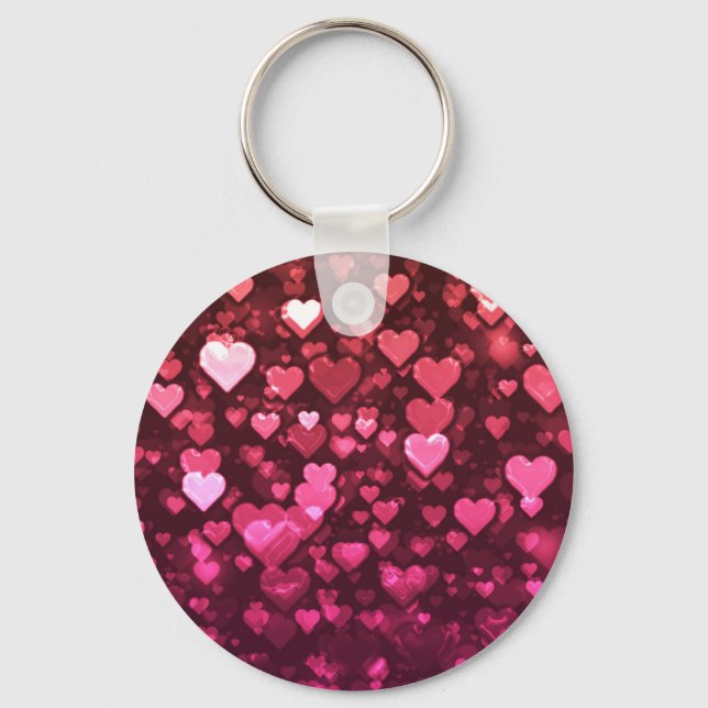 Pink Bokeh Hearts Digital Background Wallpaper Key Ring (Front)