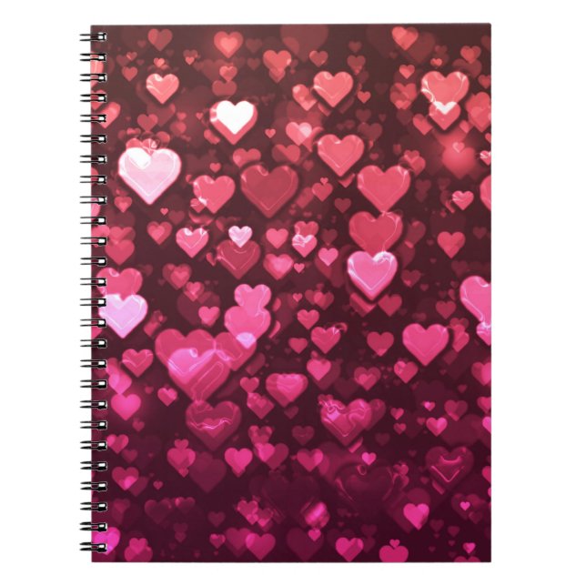 Pink Bokeh Hearts Digital Background Wallpaper Notebook (Front)