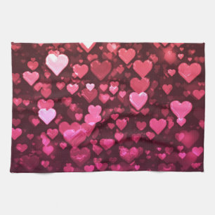 Pink Bokeh Hearts Digital Background Wallpaper Tea Towel